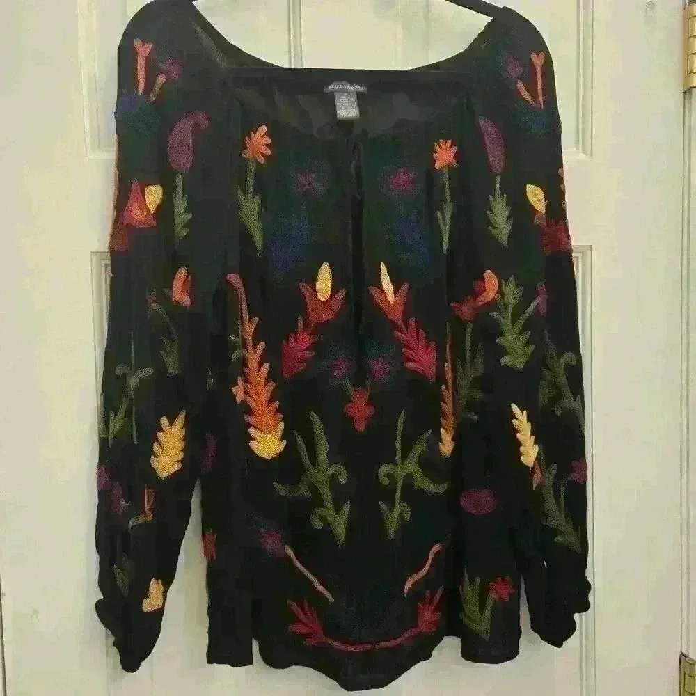chelsea theodore Women's Embroided BlouseSize S-oversize - Picture 2 of 4